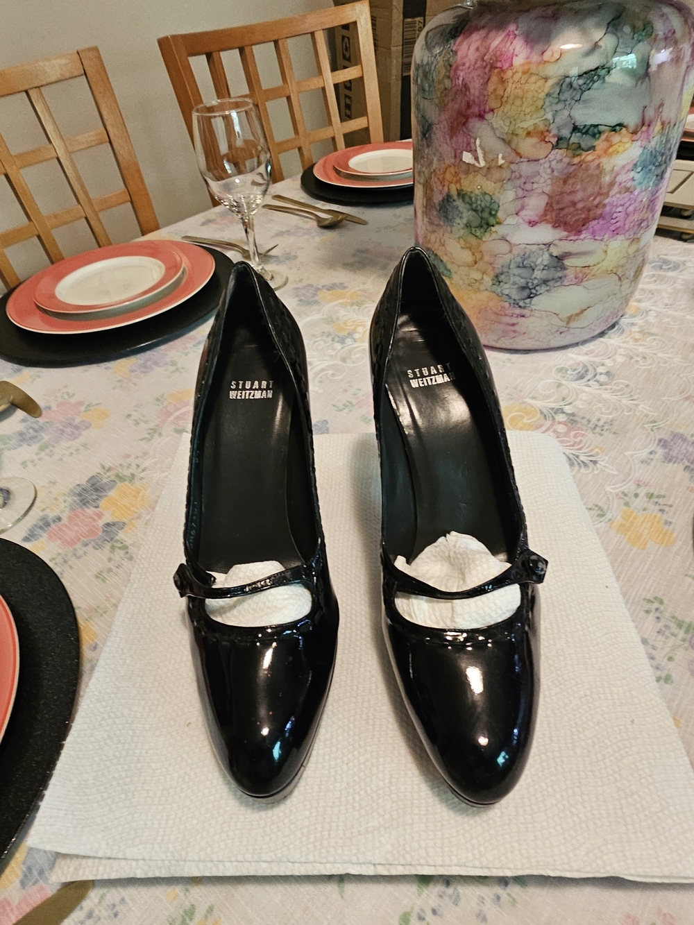 Stuart Weitzman Black Patent Leather Mary Jane Pumps